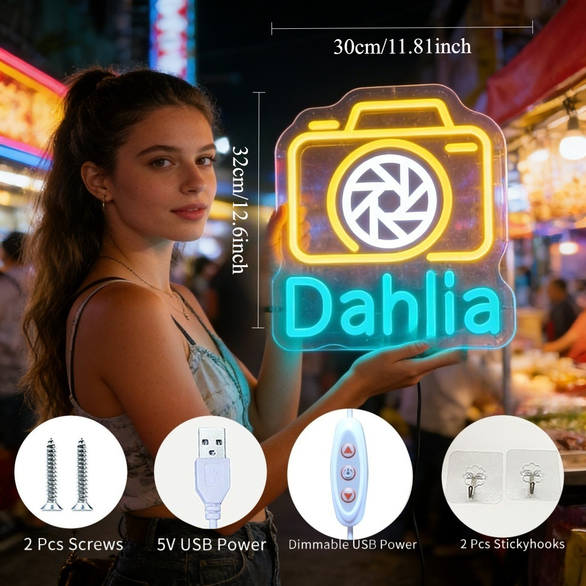 Dahlia Camera Neon Light Sign  – обзор и цена Vintage Photography Lighting